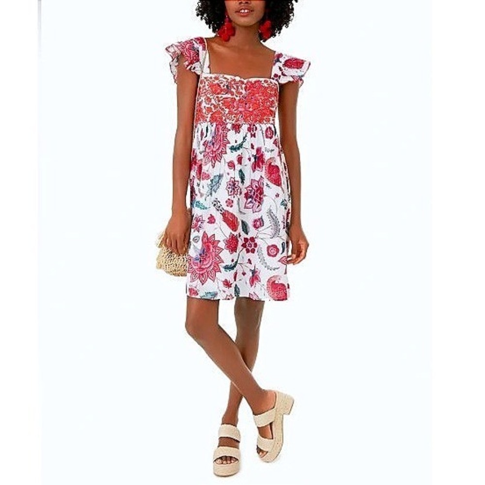 Ro's Garden Tuckernuck Finley Elizabeth White Red Floral Embroidered Sundress L